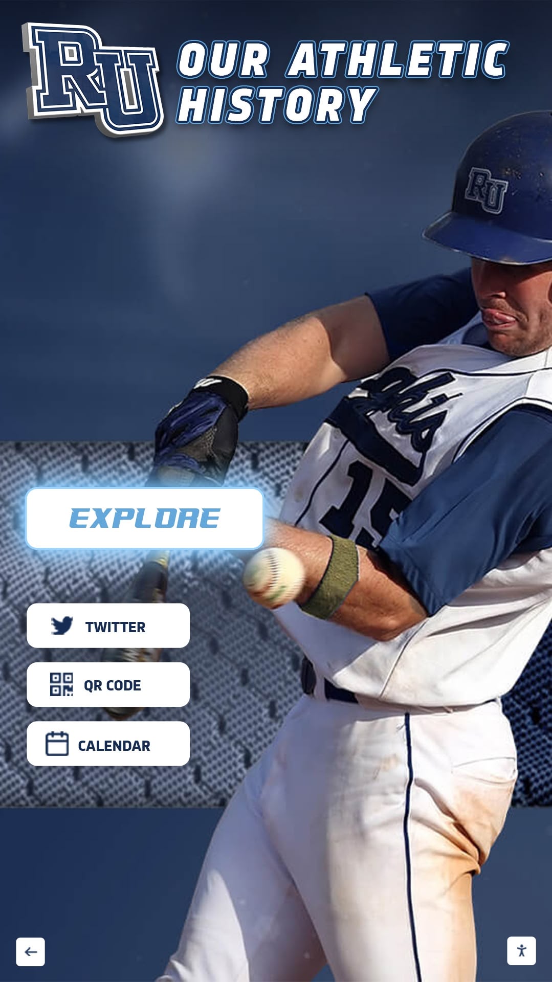 College baseball player profile with action photography Digital athlete profile display