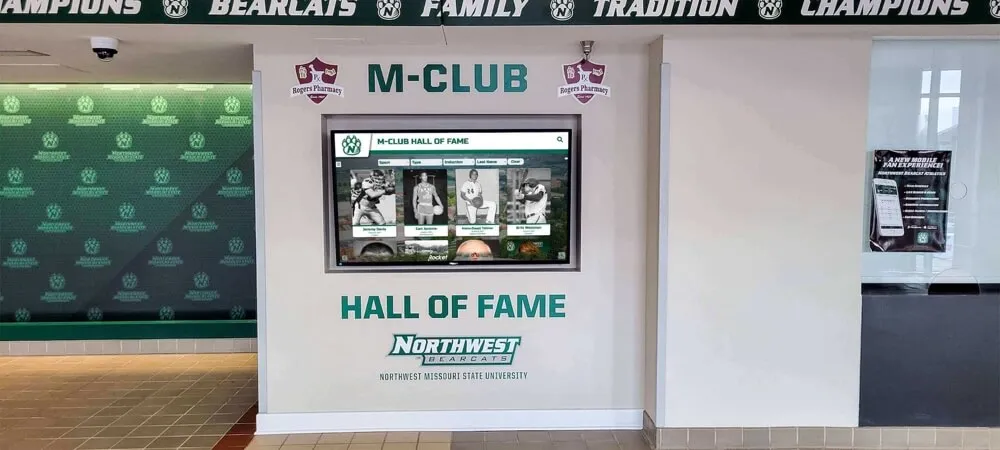 M Club Hall of Fame digital display showcasing athletic excellence Golf program recognition