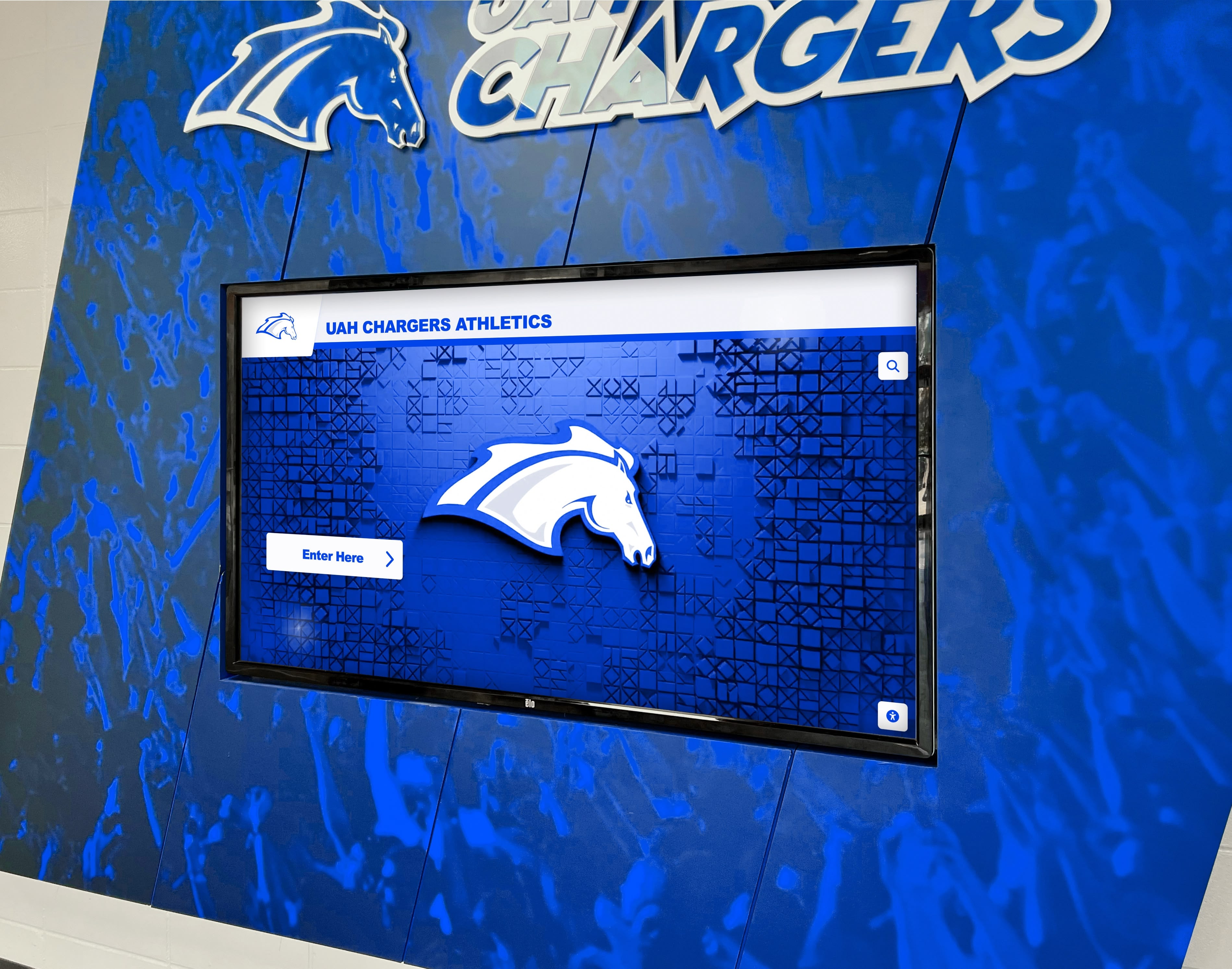 Modern digital composites wall in Greek life facility University campus digital recognition wall
